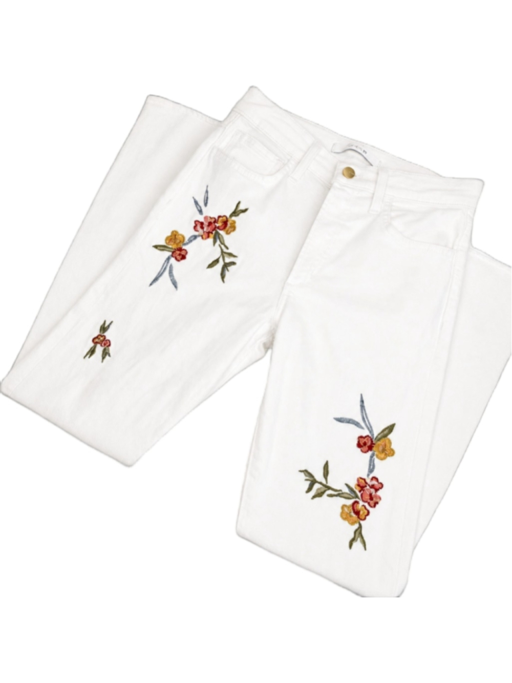 Joe's Jeans The Luna Floral Embroidered High Rise Cigarette Ankle White 26